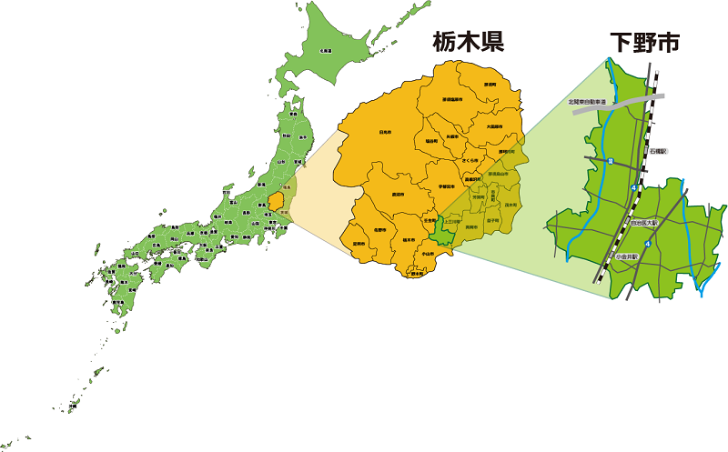 下野市の位置の地図