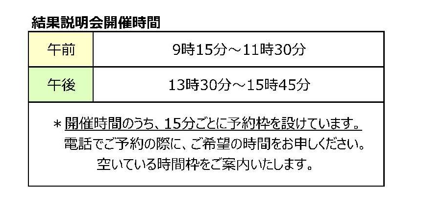 健診結果説明会予約時間